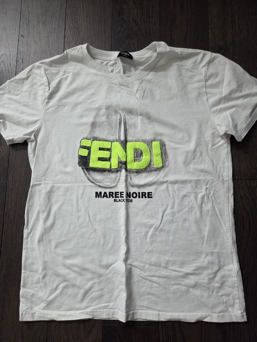 Fendi White Tee with Neon Green Logo Patch